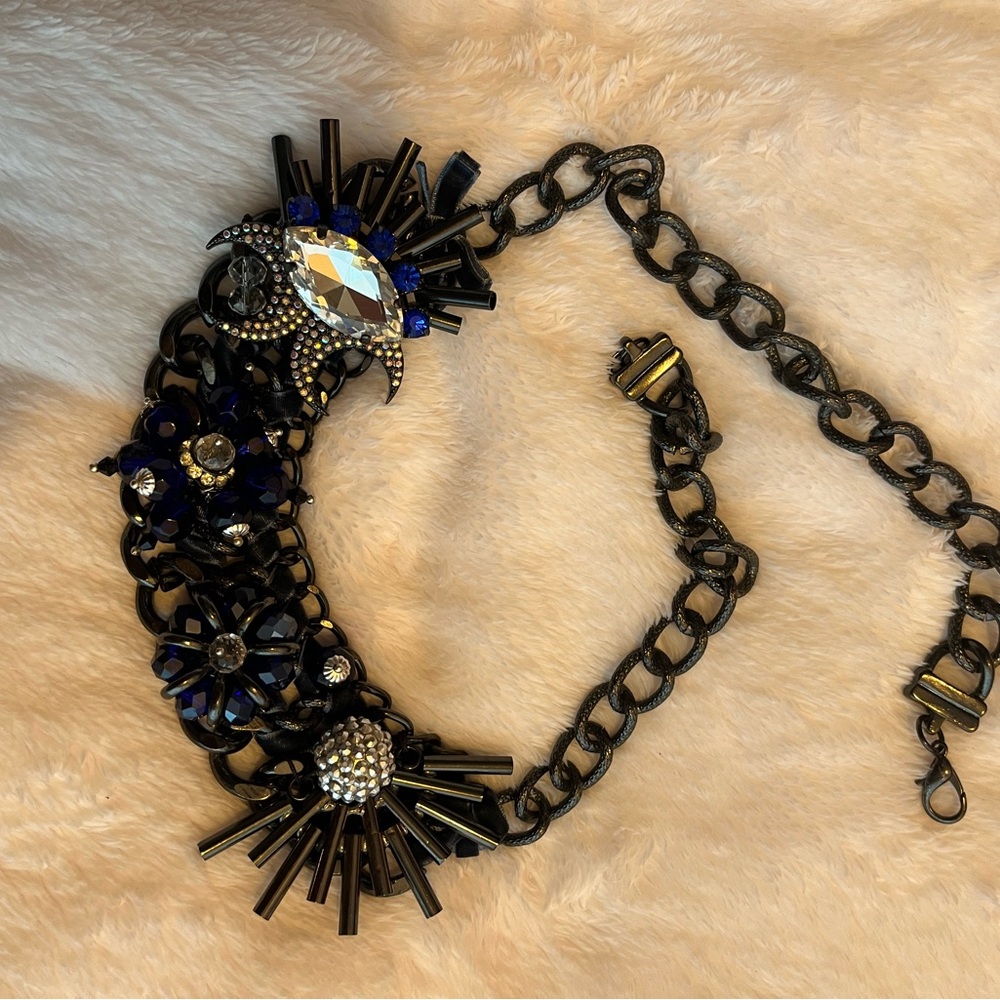 Elegant Black and Blue Statement Necklace